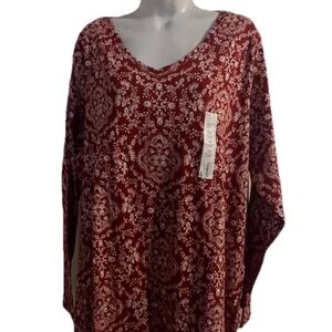 Croft & Barrow Burgundy Floral Women's Tunic 1X